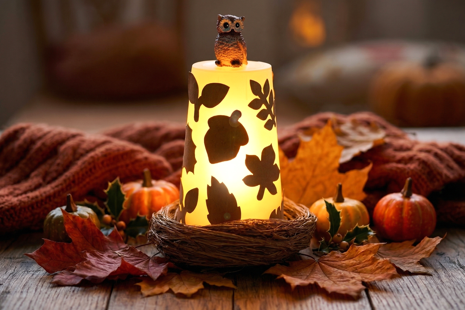 Photophore d'automne - le hibou