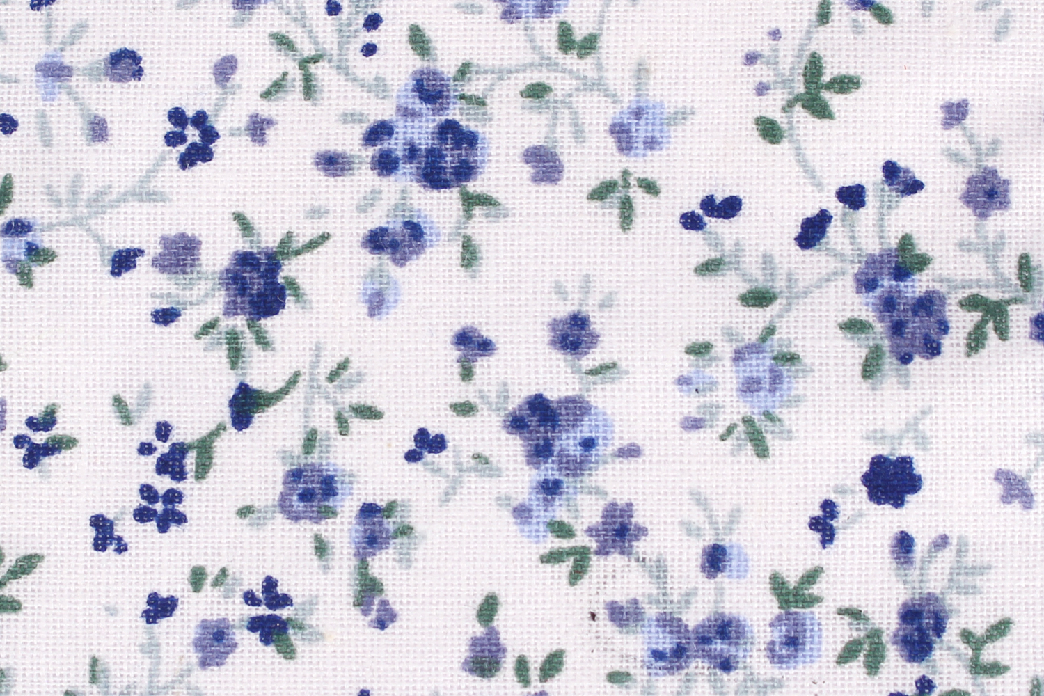 Coupon tissu Imprimé Fleurs Bleues et Roses sur fond Blanc 60x40cm