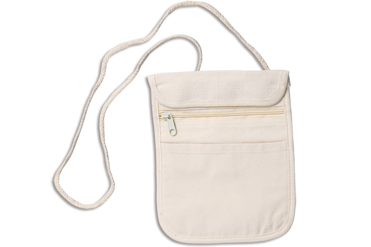 Pochette à bandoulières en coton naturel 3 poches