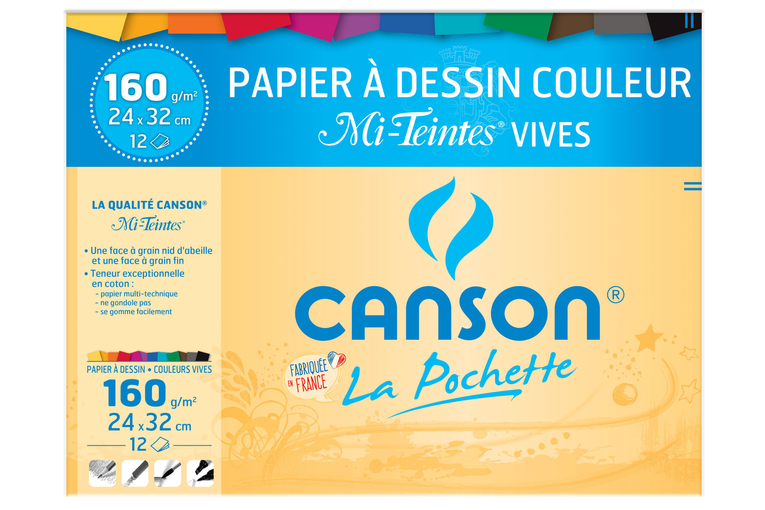 Papier dessin Canson - 12 feuilles - Ramettes de papiers - 10 Doigts