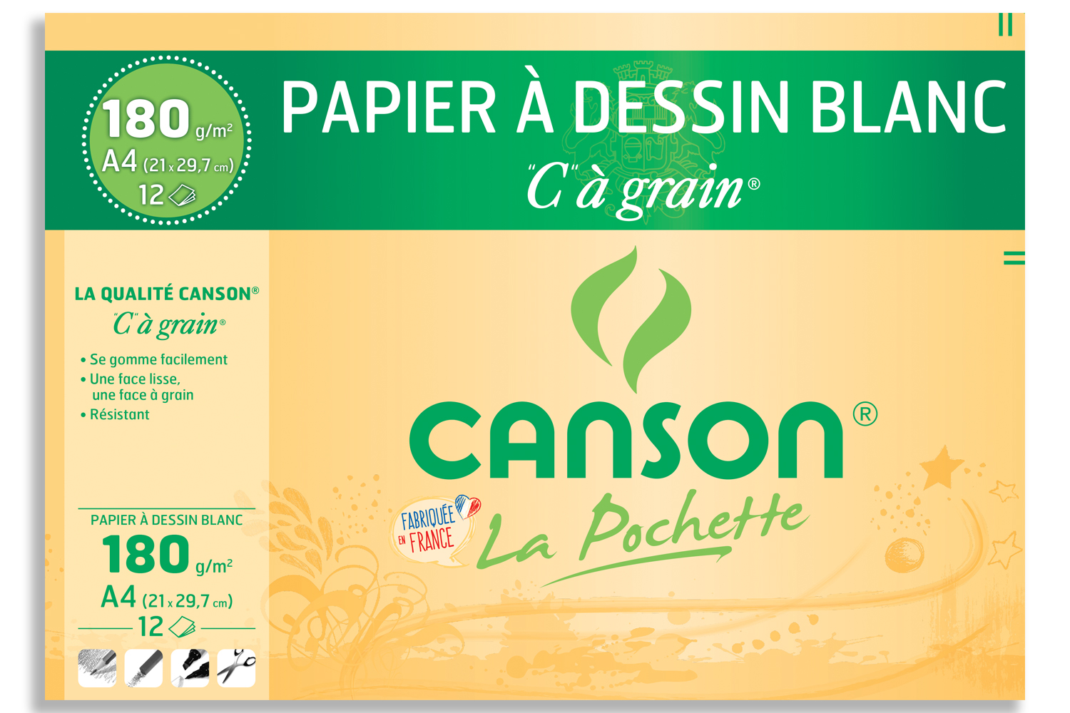 Papier dessin Canson - 12 feuilles - Ramettes de papiers - 10 Doigts