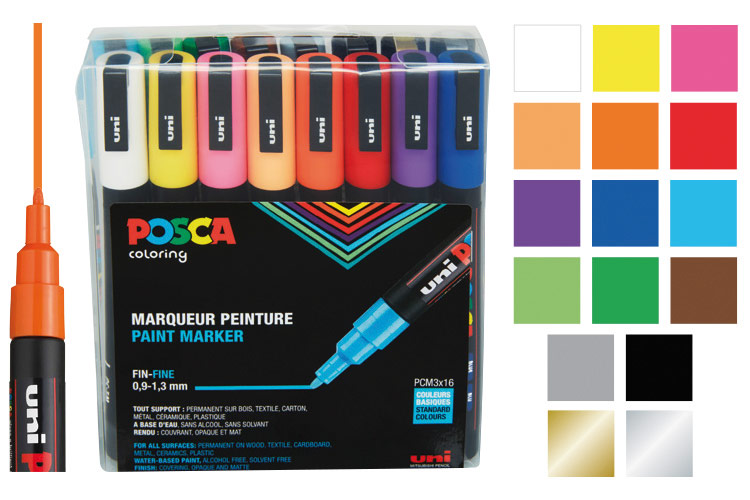 Marqueurs POSCA Pointes fines - 16 couleurs