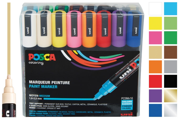 Marqueurs POSCA Pointes moyennes - 16 couleurs - Marqueur POSCA - 10 Doigts