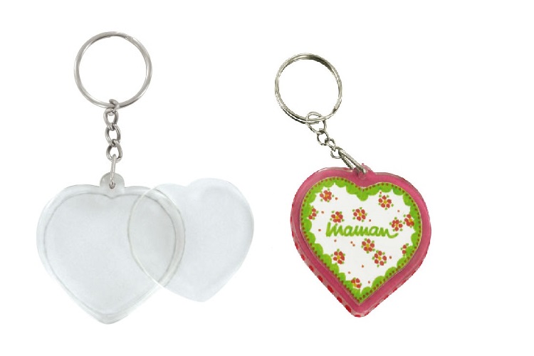 Porte clé coeur à fabriquer soi-même, porte clef photo plastique  transparent pour photo 4x4cm | Piccolino