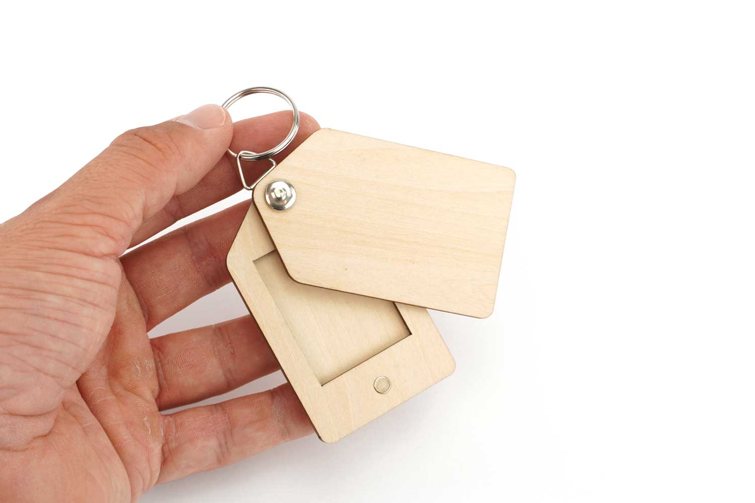 Porte-clés photo d'identité en bois - Bijoux et porte-clefs en