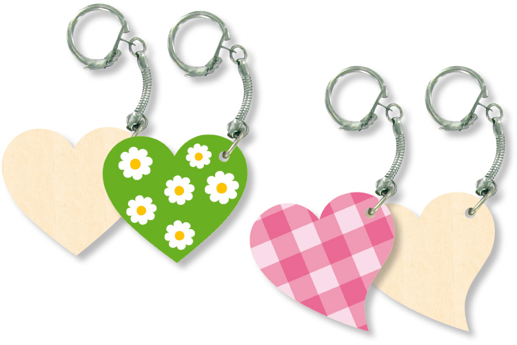 Porte-clefs coeurs assortis, en bois naturel à décorer...