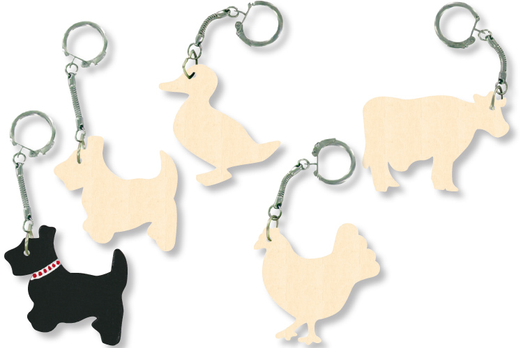 Porte-clefs animaux assortis, en bois naturel à décorer...