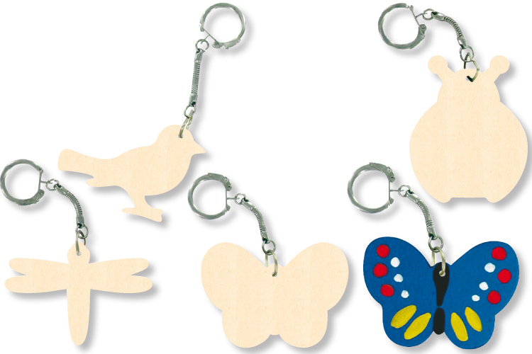 Porte-clefs animaux assortis, en bois naturel