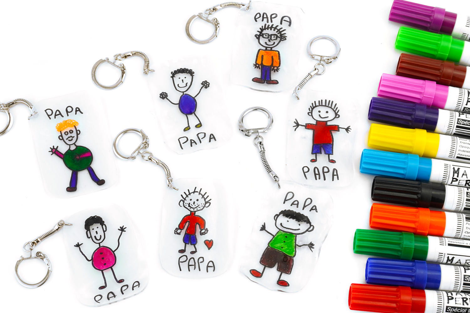 Porte-clés en plastique magique avec un dessin de papa