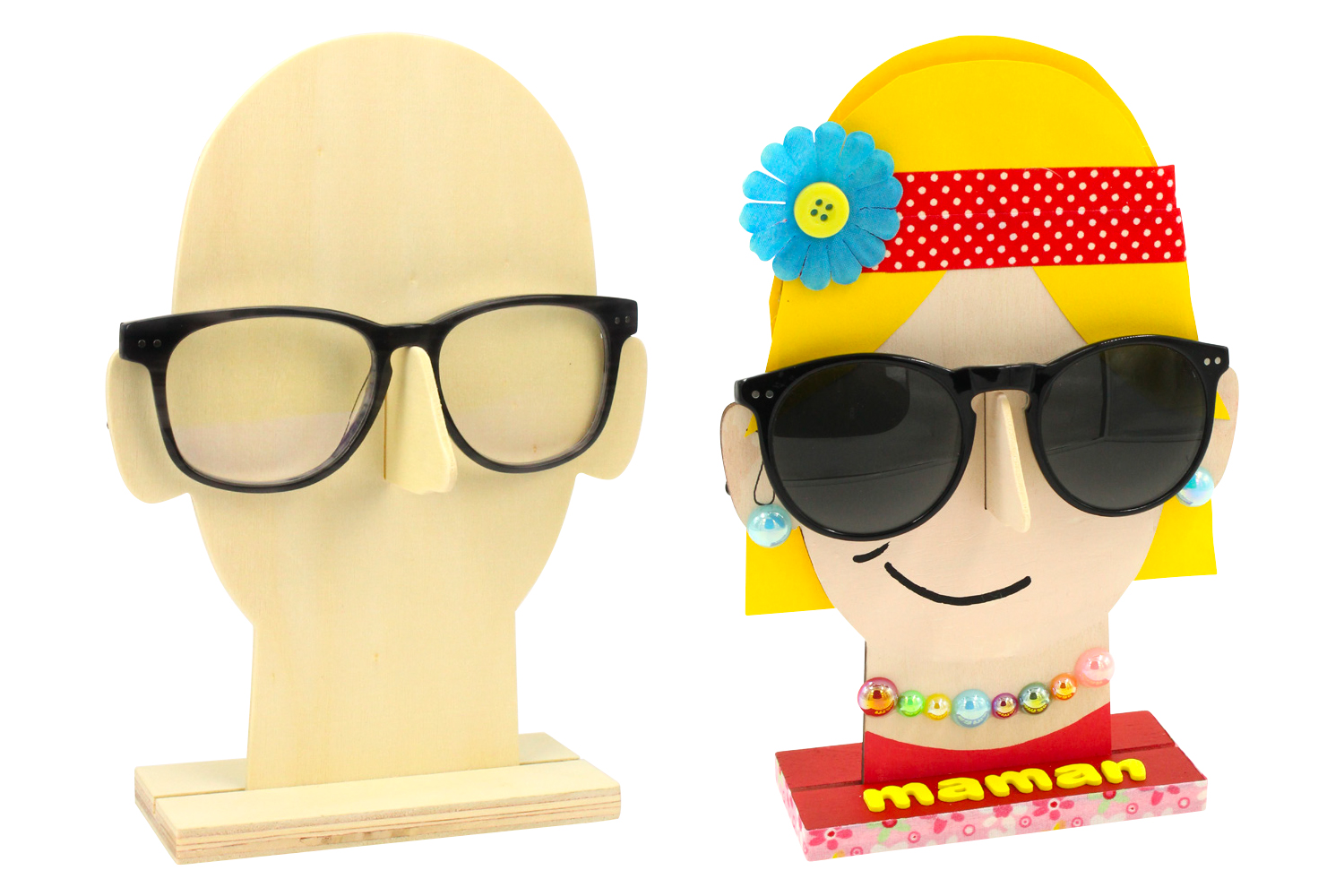 Porte-lunettes visage en bois - 6 pièces - Idées cadeaux pour