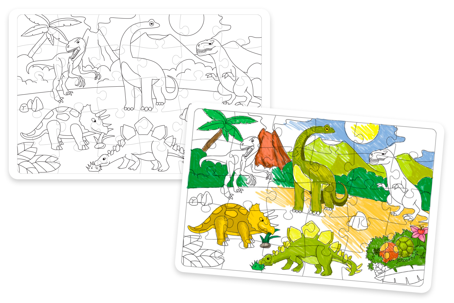 Grand Puzzle Dinosaures A Colorier Puzzle A Colorier Dessiner Ou Peindre 10 Doigts