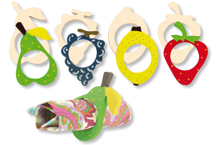 Ronds de serviette fruits, en bois