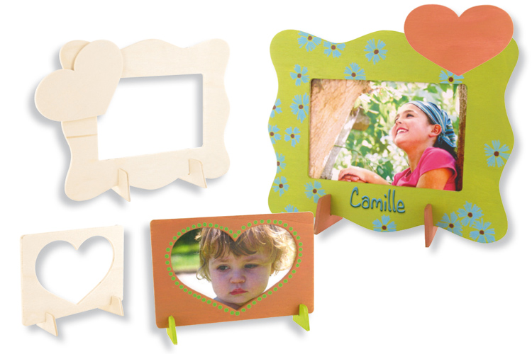 Set de 2 cadres rectangulaires à bords ondulés, en bois naturel à décorer