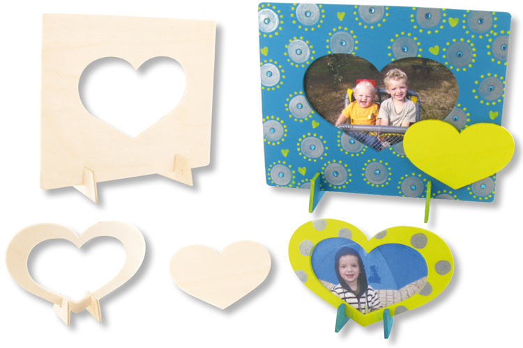 Set de 2 cadres rectangulaires coeur, en bois naturel à décorer