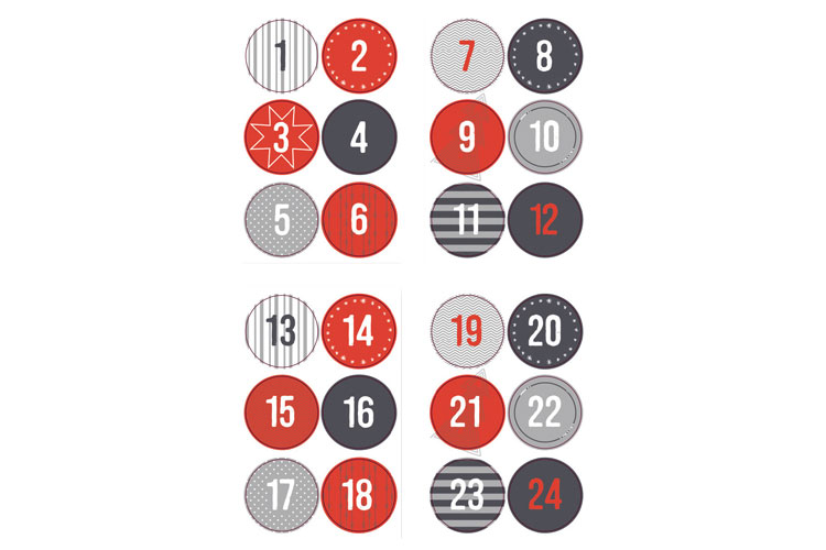 Stickers pour calendrier de l'avent - Set de 3 planches - Gommettes