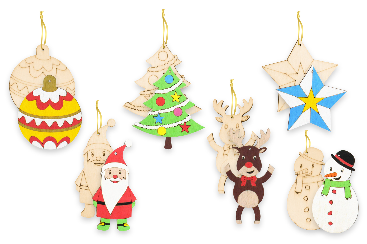 Bois flotté de Noël Bonhommes de neige pour accrocher sur arbre de Noel peinte à la main Curling Ruban