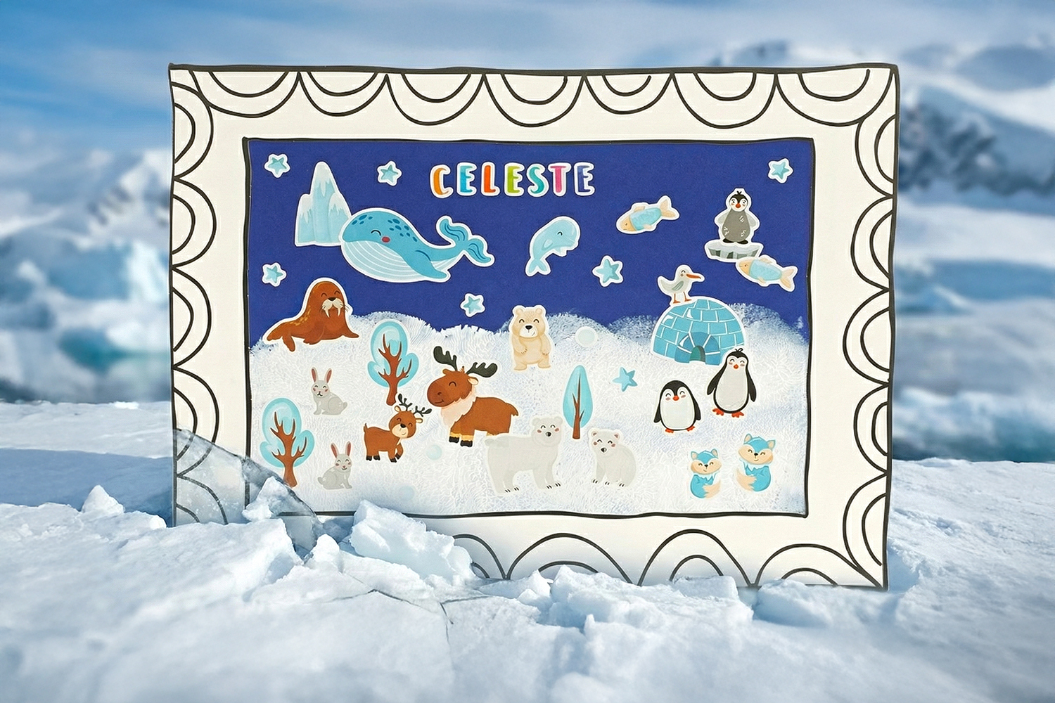 Peinture au ballon et gommettes : la banquise