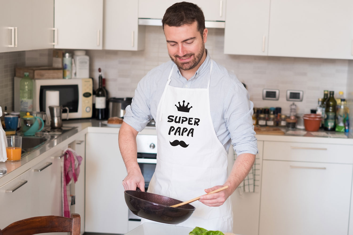 Tablier de cuisine homme personnalisé gris - Super Dad