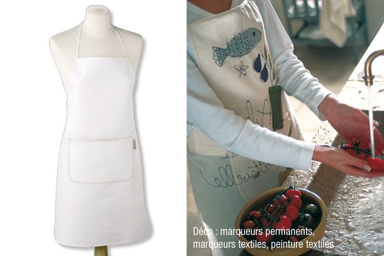 Tablier en coton blanc, avec poche