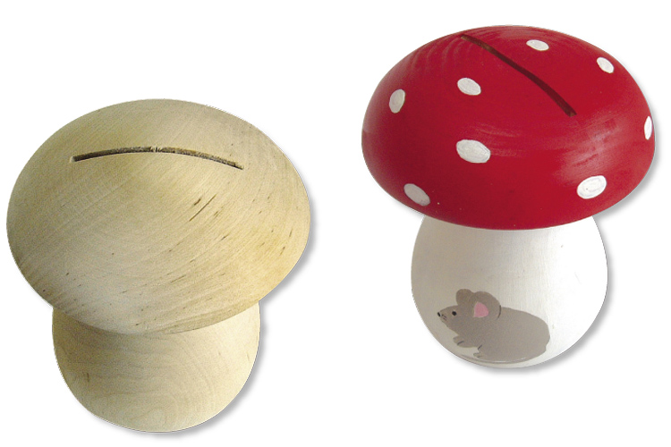 Tirelire champignon en bois