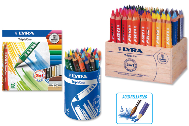 Crayons Lyra 3 en 1 Triple One - Couleur, Cire et aquarellables - Crayons  de couleur - 10 Doigts
