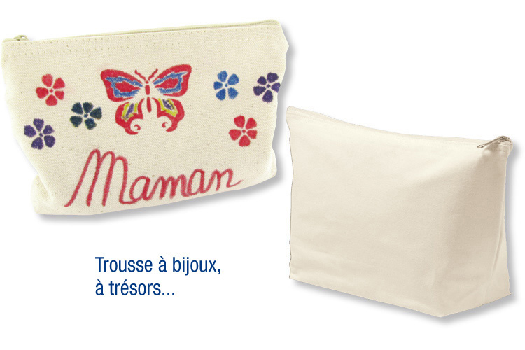 Pochette à bijoux en coton naturel avec fermeture zippée