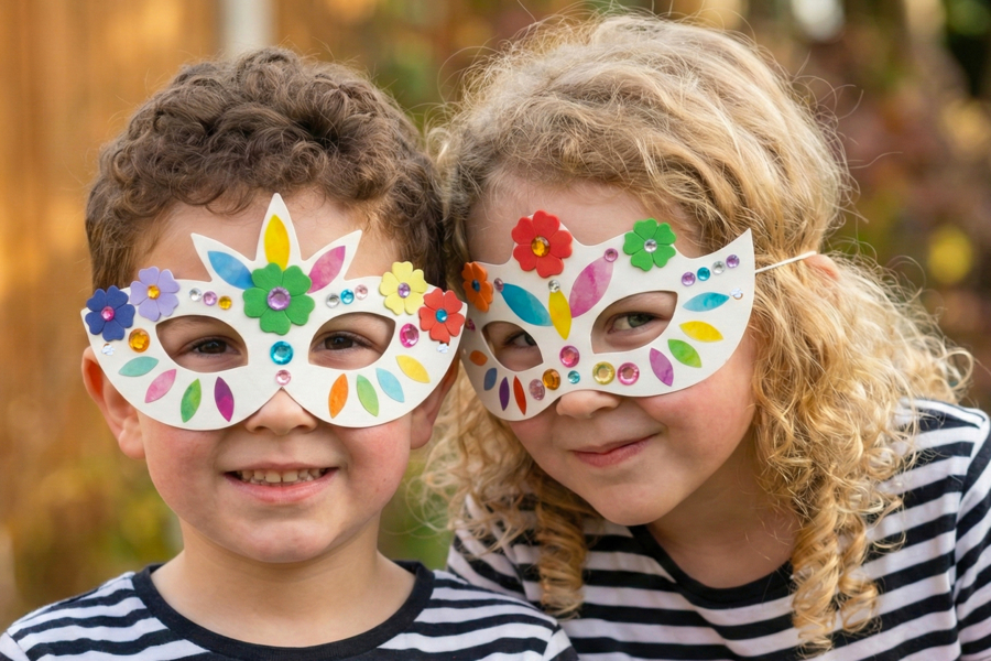 Masques à décorer : un atelier créatif d’anniversaire pour les 3-5 ans