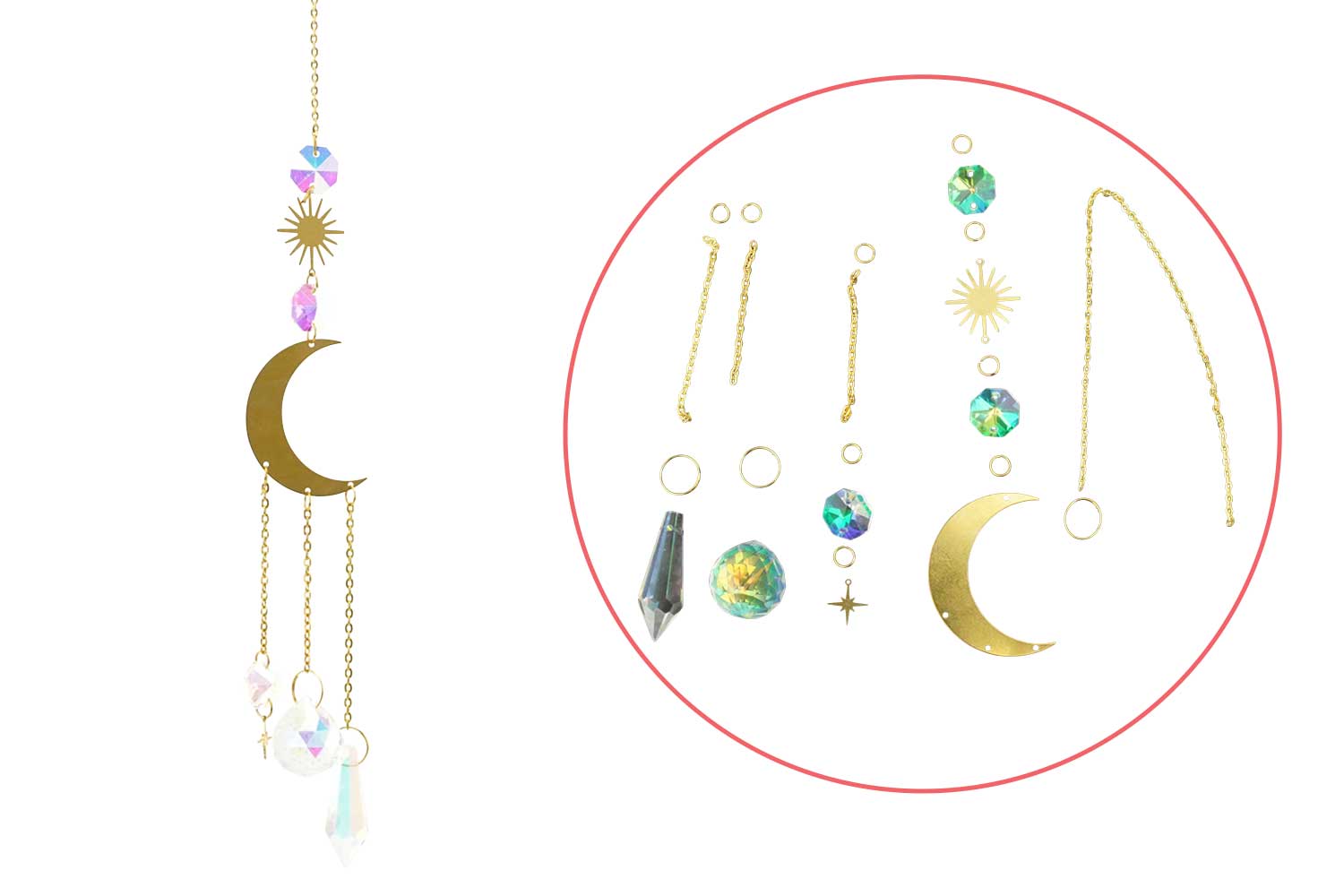 Kit Attrape-soleil DIY 192 Pièces - Cristaux, Prismes, Formes étoile/lune, Pour Décorer Fenêtres, Voiture