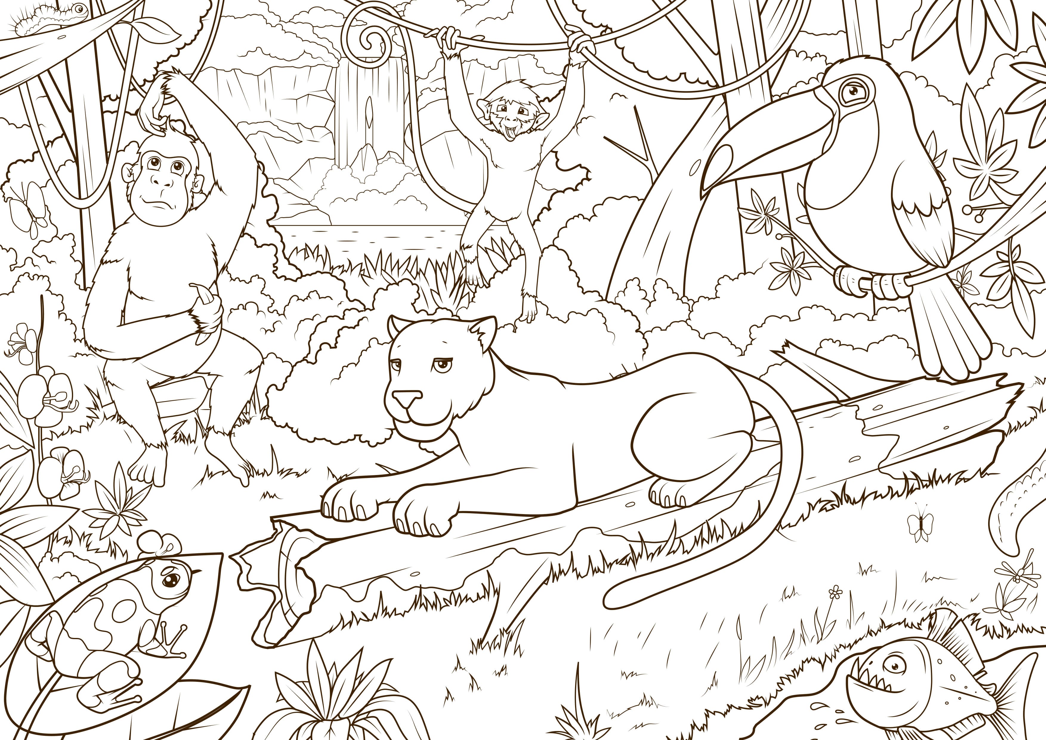 Coloriage des Animaux de la Jungle (3 pages !)