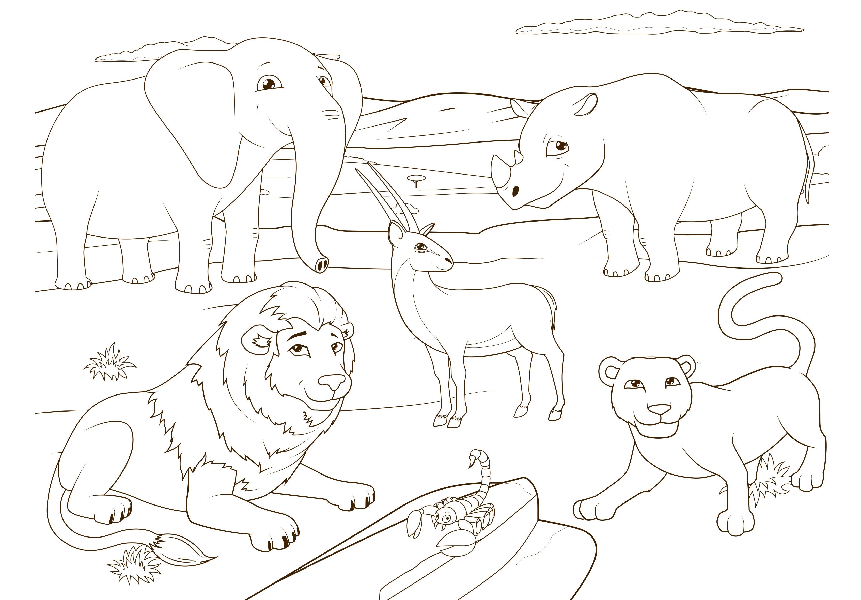 Coloriage Animaux de la savane - Un Anniversaire en Or