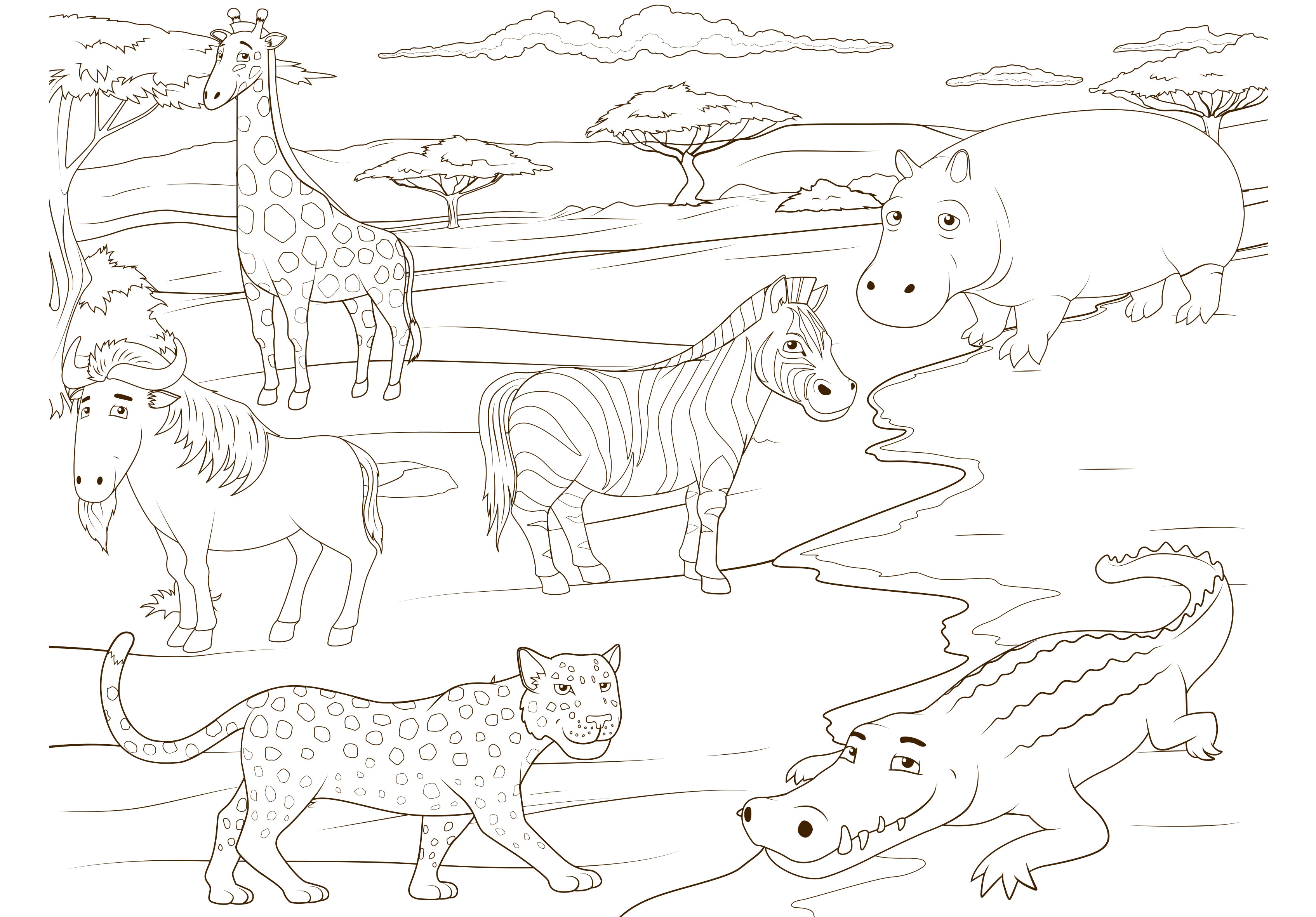 Image Animaux De La Savane à Imprimer Coloriage - Coloriages animaux : Animaux-savane4 - 10 Doigts
