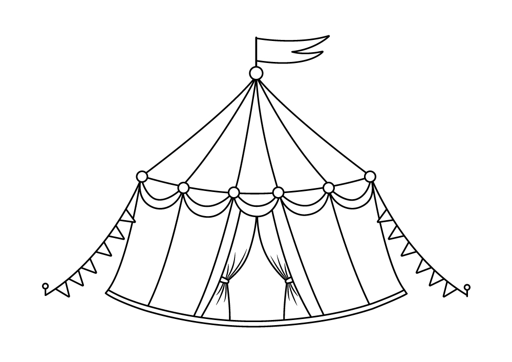 Coloriage à imprimer - Coloriages fêtes : Chapiteau - 10 Doigts, image size:1000x707