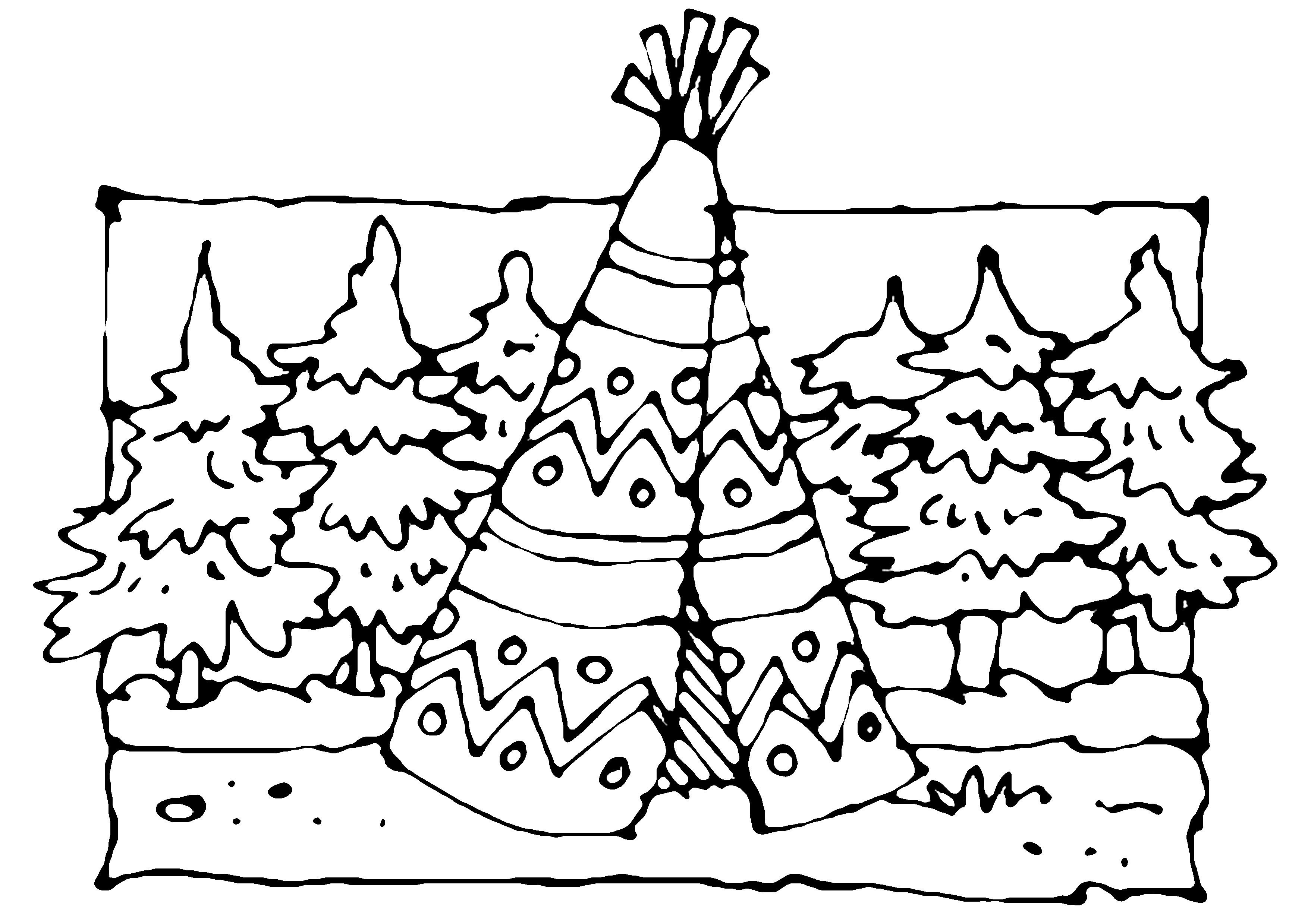 Coloriage à imprimer - Coloriages fantastique : Tente d'indien 01 ..., image size:3508x2480