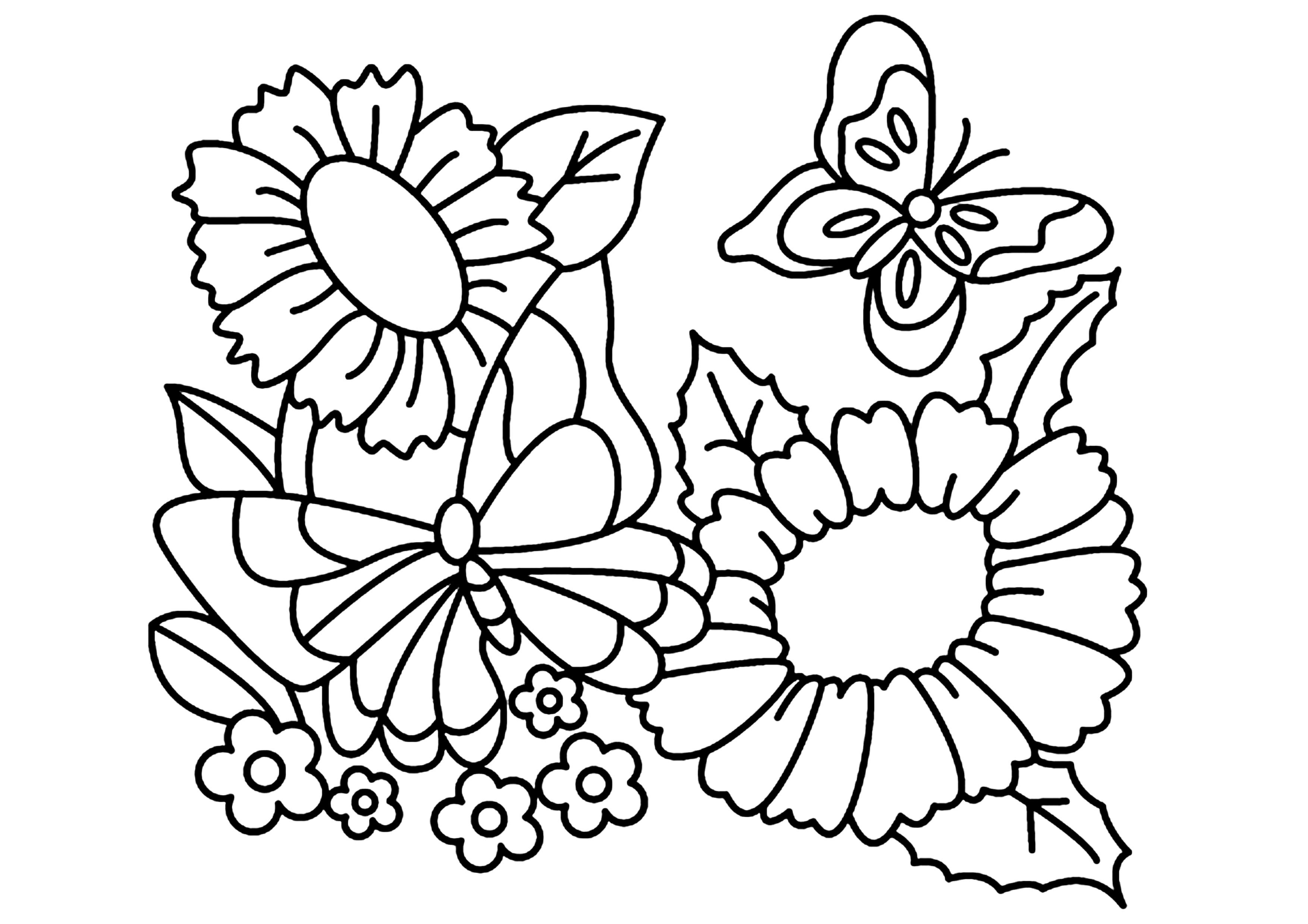 Coloriage Fleurs Printemps à Imprimer Coloriage - Coloriages fleurs, fruits et légumes : Fleurs et papillons 01 - 10 Doigts