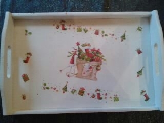 plateau de Noel - Vernis collage papiers, serviettes - 10doigts.fr