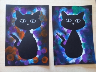 Silhouette halloween chat peinture - 10doigts.fr