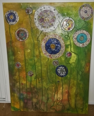 TABLEAU FLEURS TISSUS PEINTURE - Cadres - 10doigts.fr