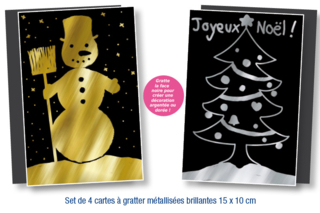 Set de 4 cartes à gratter face noire fond métallisé + 4 grattoirs - Cartes à gratter, cartes à sabler - 10doigts.fr