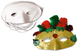 Loups à décorer avec peinture métallisée + grandes paillettes + plumes - Carnaval, fêtes, masques - 10doigts.fr