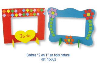 Cadres rectangulaires "2 en 1", en bois naturel à décorer avec des mosaïques auto-adhésives en caoutchouc souple - Cadres, tableaux - 10doigts.fr