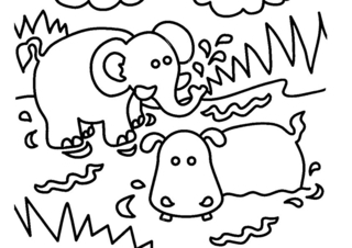 Eléphant et hippopotame01 - Coloriages animaux - Coloriages - 10doigts.fr