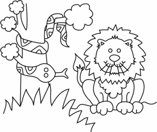 Lion et serpent01 - Coloriages animaux - Coloriages - 10doigts.fr