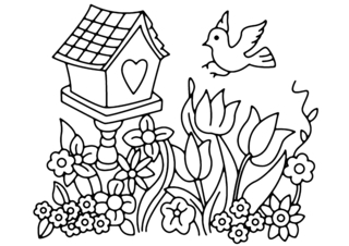 Fleurs et oiseau 02 - Coloriages fleurs, fruits et légumes - Coloriages - 10doigts.fr