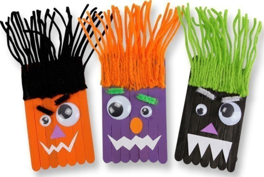 Monstres rigolos en bâtonnets de glace en bois - Activités manuelles Halloween - 10doigts.fr - 2