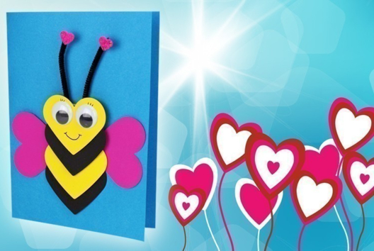 Carte abeille coeurs fête des mères saint valentin - Activités manuelles fête des mères - 10doigts.fr