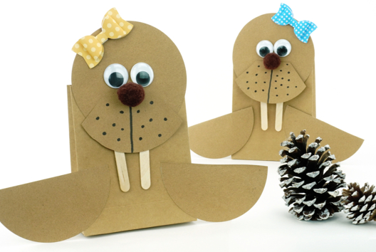 Activite Enfant Hiver Animaux Morse Papier Kraft - Activités manuelles enfants Hiver - 10doigts.fr