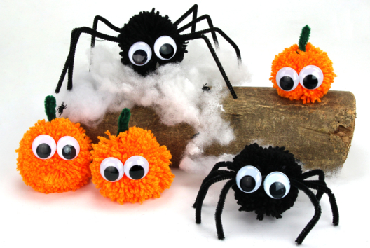 Activité Manuelle Halloween Pompons Araignées Citrouilles - Activités manuelles Halloween - 10doigts.fr