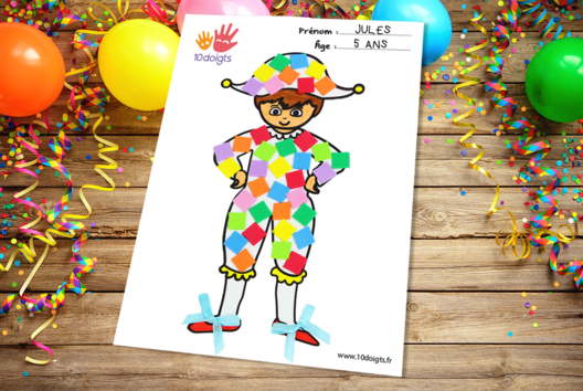 Bricolage Arlequin à décorer Enfant - Activités manuelles Carnaval, Mardi gras - 10doigts.fr