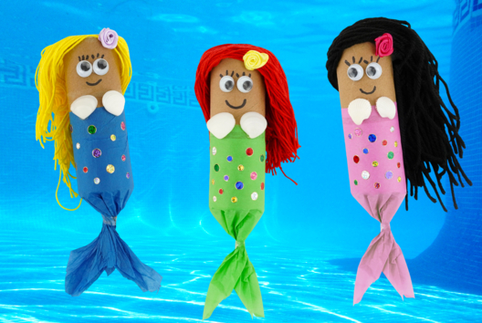 Bricolage enfant sirene rouleau papier toilette - Activités manuelles océan - 10doigts.fr