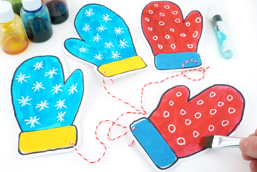 Bricolage Hiver Enfant Drawing Gum Moufle - Activités manuelles enfants Hiver - 10doigts.fr